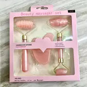 Rose Quartz Roller Set, Artificial Jade Double-Ended Facial Beauty Stick Manual Massager, 4pcs Seasonal Use