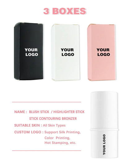 8-Color Blush Stick – Available in pink, white, and black tubes with matte or glitter finishes. Long-lasting, easy to apply, and perfect for private labeling.