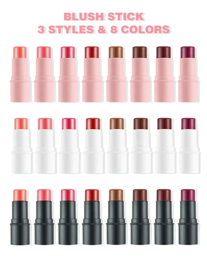 8-Color Blush Stick – Available in pink, white, and black tubes with matte or glitter finishes. Long-lasting, easy to apply, and perfect for private labeling.