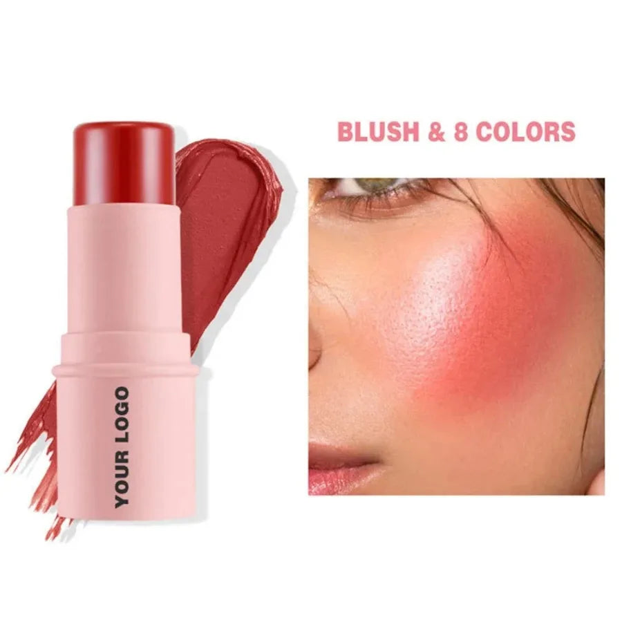8-Color Blush Stick – Available in pink, white, and black tubes with matte or glitter finishes. Long-lasting, easy to apply, and perfect for private labeling.