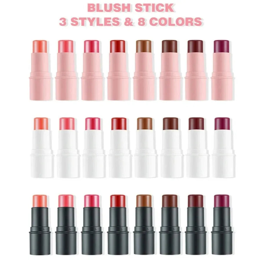 8-Color Blush Stick – Available in pink, white, and black tubes with matte or glitter finishes. Long-lasting, easy to apply, and perfect for private labeling.
