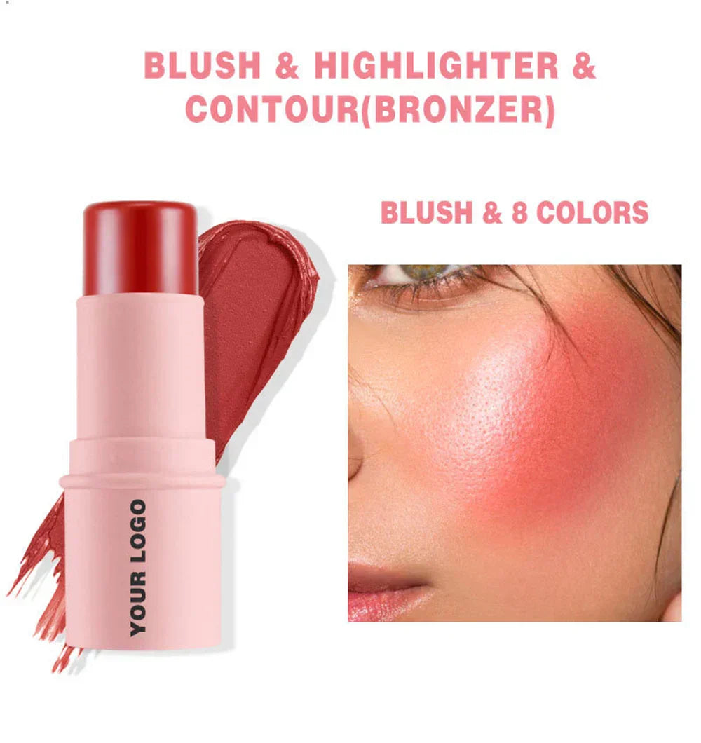 8-Color Blush Stick – Available in pink, white, and black tubes with matte or glitter finishes. Long-lasting, easy to apply, and perfect for private labeling.
